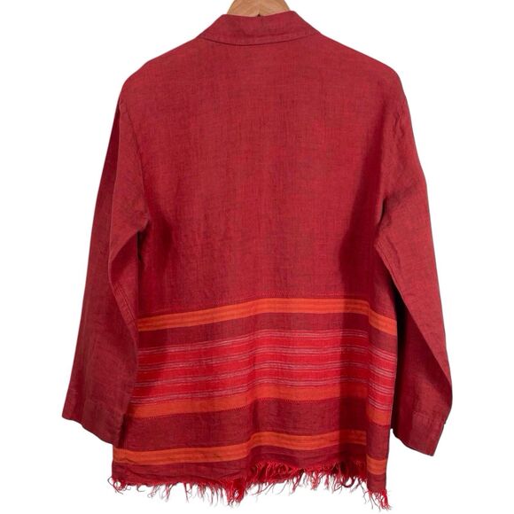 GARNET HILL Linen Button-Up Blouse Size 14 Terracotta Red Orange Fringe EUC - Picture 2 of 16